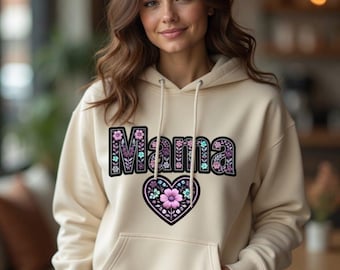 Mama Floral Heart PNG: Boho Flower Lettering Mothers Day png Vintage Floral Clipart Design (Digital Download)