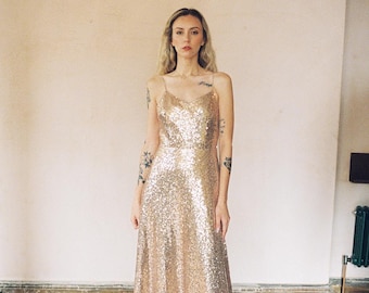 Willow Sequin Dress- Rose Gold, Evening Dress, Low Back Bridal Gown, Prom, Bridesmaid
