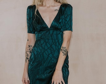 THORA Dress- Teal Jacquard Midi Dress
