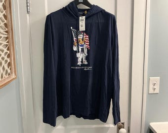 Polo Ralph Lauren Bear USA Flag Olympics 2020 hooded long sleeve t-shirt