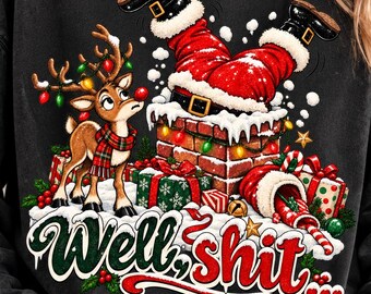 Funny Christmas PNG, Santa Stuck in Chimney Sublimation Design, Sarcastic Christmas Reindeer Clipart, Adult Humor Holiday PNG, Funny Santa