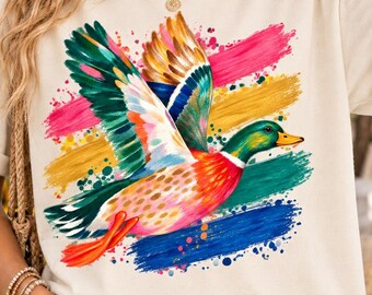 Colorful Mallard Duck PNG, Watercolor Duck Sublimation Design, Paint Splash Bird Clipart, Wild Duck Hunting PNG, Vibrant Animal Art PNG