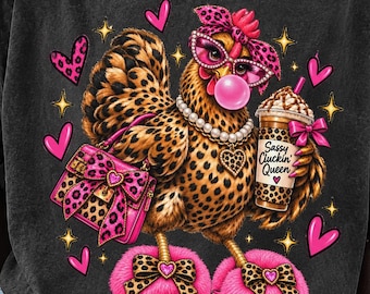 Sassy Chicken PNG, Leopard Glam Cluckin Queen Clipart, Funny Farm Animal Sublimation Design, Digital Download