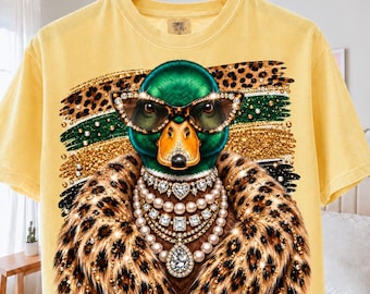 Glam Duck PNG, Fancy Mallard Leopard Fur Bling Clipart, Funny Luxury Animal Sublimation Design, Digital Download