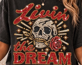 Rhinestone Skull PNG, Dream Skull Bling Clipart, Glam Grunge Sublimation Design, Gothic Rose Digital Download