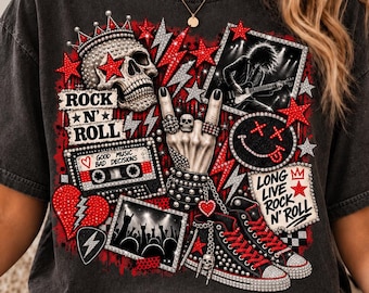Grunge Rock PNG, Rhinestone Skull Clipart, Glam Rock Sublimation Design, Punk Music Digital Download