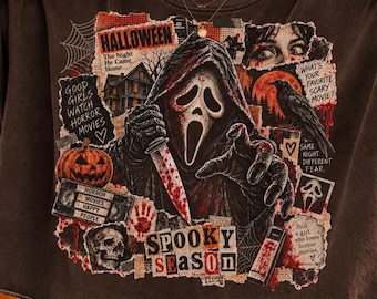 Halloween Horror Movie PNG, Spooky Season Sublimation Design, Retro Collage Slasher Villain Clipart, Horror Fan Shirt PNG, Digital Download
