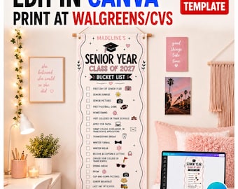 Senior Year Bucket List Banner, Class of 2027 Classroom Door Decor, Teacher Editable Canva Template, Walgreens Banner 2x6