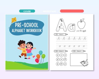 幼児向けアルファベットワークブック、文字なぞり書きワークシート、幼稚園準備用印刷可能PDF