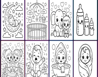 ベビーシャワー用塗り絵ブック、性別を問わないアクティビティページ30枚、子供向け印刷可能なパーティーゲーム