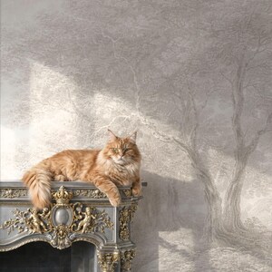 Forest Wall Mural, Monochrome Beige Tree Wallpaper, Etching Style Landscape Wall, Classic Nature Wallpaper, Antique Removable Peel and Stick image 3