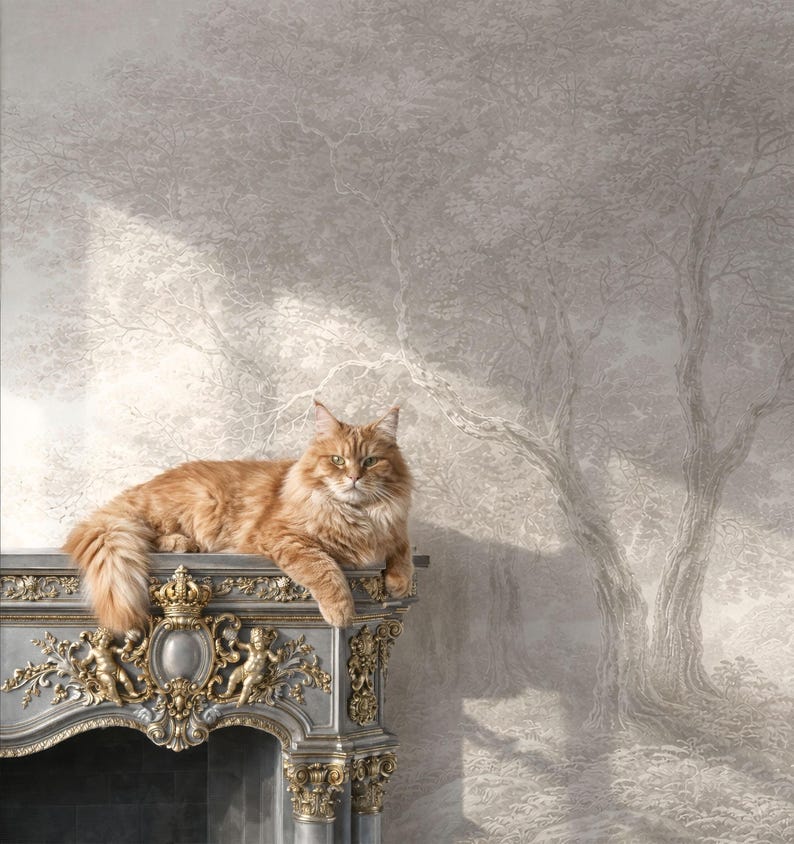 Forest Wall Mural, Monochrome Beige Tree Wallpaper, Etching Style Landscape Wall, Classic Nature Wallpaper, Antique Removable Peel and Stick image 3