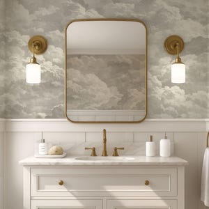 Cloud Wall Mural, Etched Sky Wallpaper, Moody Grey Wall Art, Removable Peel and Stick or Traditional, Antique Landscape Mural