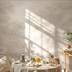 Forest Wall Mural, Monochrome Beige Tree Wallpaper, Etching Style Landscape Wall, Classic Nature Wallpaper, Antique Removable Peel and Stick image 4