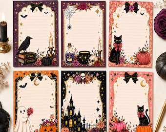 Halloween Note Sheets Bundle, Spooky Memo Pad Printable, Vibrant Fall Stationery Pages, Halloween Gift, Doodle Sheets Preppy Notes PDF PNG
