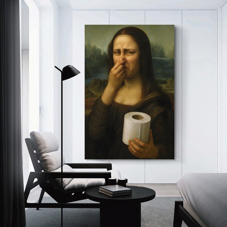 Funny Mona Lisa Poster: Pinched Nose Toilet Paper Canvas Print - Etsy