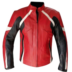 Men's Red Black Leather Biker Jacket – Genuine Cowhide Racing Apparel