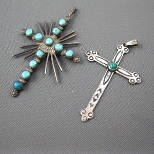 Lot Two Sterling Natural Turquoise Cross Pendants Zuni Bell Trading Post