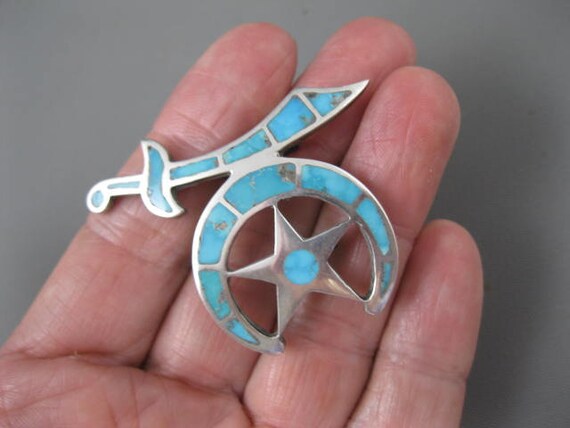 Older Zuni Sterling Flush Inlay Blue Gem Turquois… - image 4