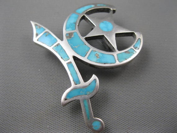 Older Zuni Sterling Flush Inlay Blue Gem Turquois… - image 5