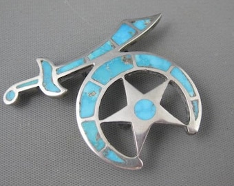Old Style Zuni Sterling Flush Inlay Blue Gem Turquoise Bolo Rare