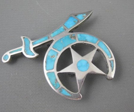 Older Zuni Sterling Flush Inlay Blue Gem Turquois… - image 1