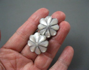 Old Pawn Navajo Sterling Rainbow Irridescent MOP Inlay Flower Clip Earrings