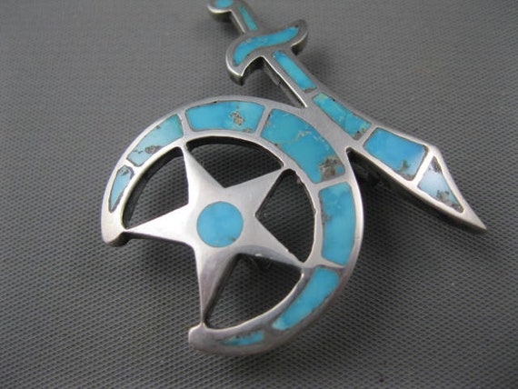 Older Zuni Sterling Flush Inlay Blue Gem Turquois… - image 6