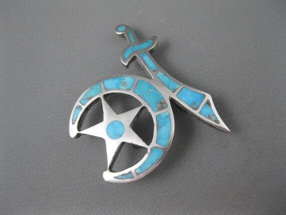 Older Zuni Sterling Flush Inlay Blue Gem Turquois… - image 2