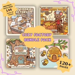 120+ Pages Cozy Animals Factory Coloring Book Bundle (4-in-1 PDFs) for Kids and Adults