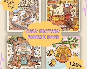 120+ Seiten Gemütliche Tiere Fabrik Malbuch-Bundle (4-in-1-PDFs) für Kinder und Erwachsene