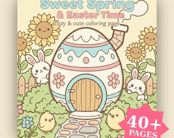 Livro de colorir "Doce Primavera e Páscoa": Desenhos de animais fáceis e vibrantes para colorir para crianças.