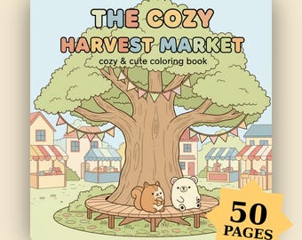 Livro de colorir Mercado Aconchegante da Colheita: Fazendeiros da Primavera com Animais e Horta