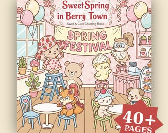 Livro de colorir "Doce Primavera em Berry Town": Páginas de animais e Páscoa em negrito e fáceis de colorir