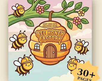 Bienenhonig-Fabrik Malbuch: mutige und einfache Kawaii Kinderaktivität (PDF)
