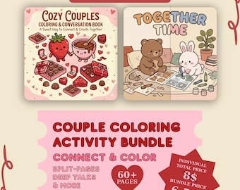 Livro de colorir e pacote de atividades para casais com mais de 60 páginas, incluindo jogos e conversas profundas (2 PDFs em 1)