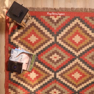 Tappeto passatoia in lana e juta fatto a mano, tappeto geometrico tribale boho per la casa e il soggiorno, tappeto vintage sud-occidentale resistente e reversibile