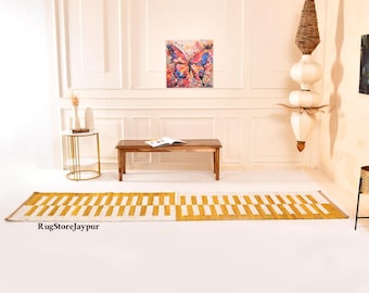 Handwoven Jute Rug with Green Stripes | Natural Boho Area Rug | Farmhouse Hemp Rug | Woven Entryway Carpet | Eco Friendly Neutral Floor Rug