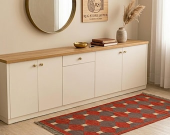 Ręcznie tkany dywanik kilim z wełny juty w stylu boho plemiennym do przedpokoju, geometryczny splot płaski, dywanik indyjski na zamówienie, dywanik do przedpokoju w stylu południowo-zachodnim