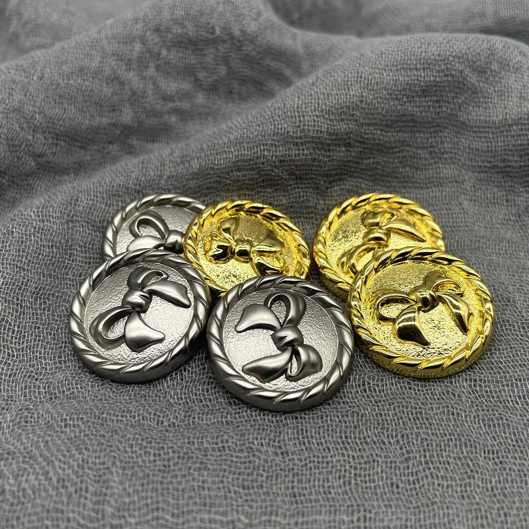 Vintage Metal Bow Buttons 15mm 18mm 23mm, Gold Silver Ribbon Shank ...