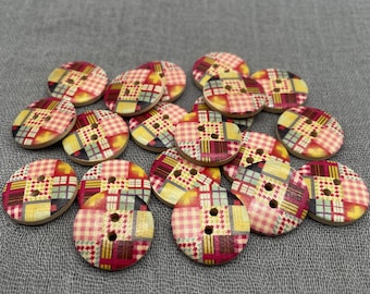Colorful Patchwork Wooden Buttons 20mm, Round 2 Hole Sewing Buttons, Printed Wood Buttons for Clothing DIY Crafts