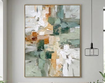 Zeitgenössische abstrakte Landschaft Öl auf Leinwand Salbei Grün und Beige Natur Kunst Minimalist Home Office oder Schlafzimmer Dekor