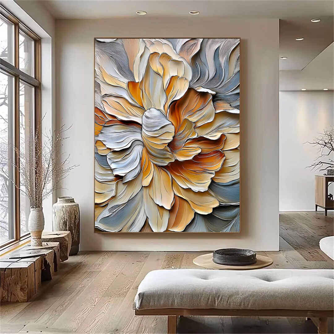 Textured Floral Wall Art 3D Impasto Abstract Floral Painting Neutral ...