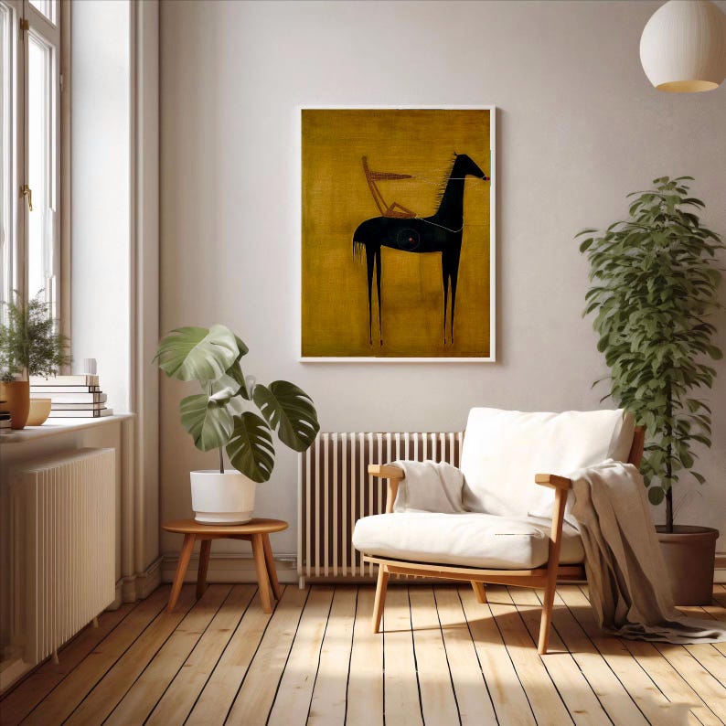 Abstract Black Horse Art Print | Surrealist Painting | Modern Wall ...
