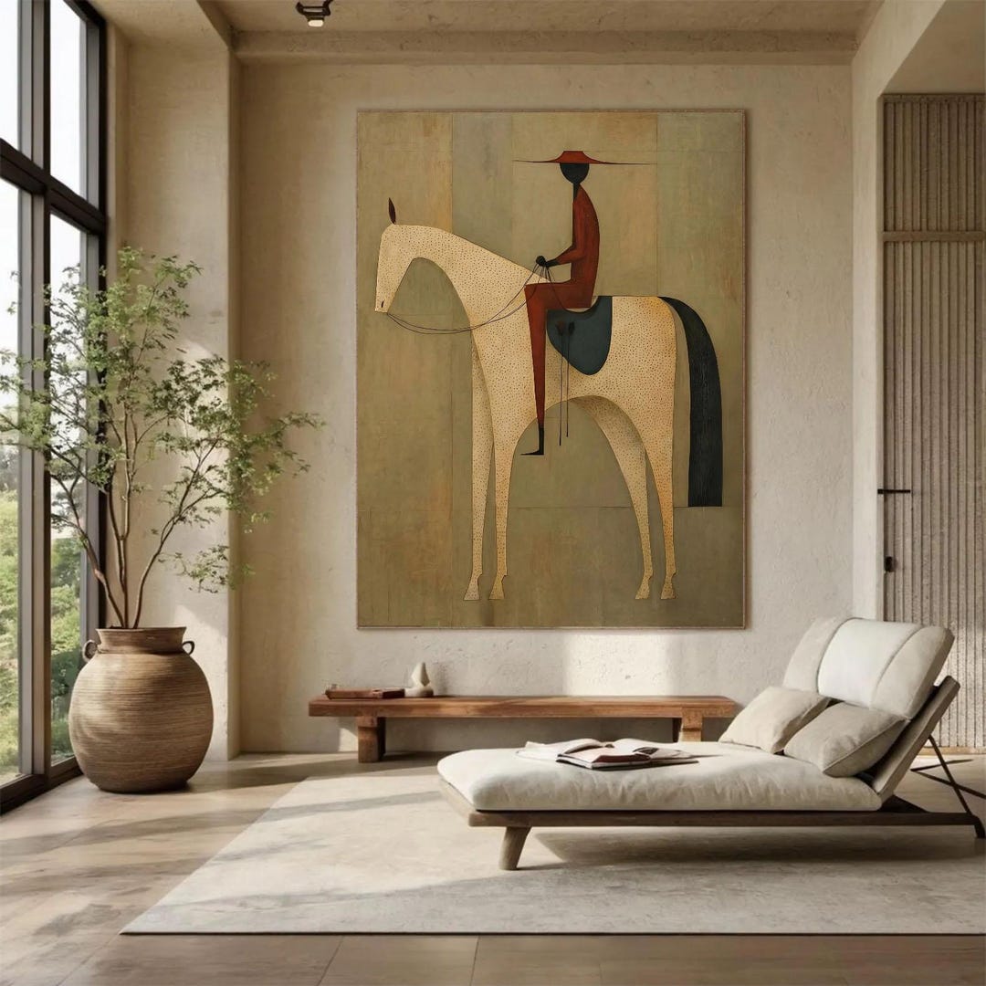 Abstract Horse Rider Wall Art Neutral Minimalist Painting Boho ...