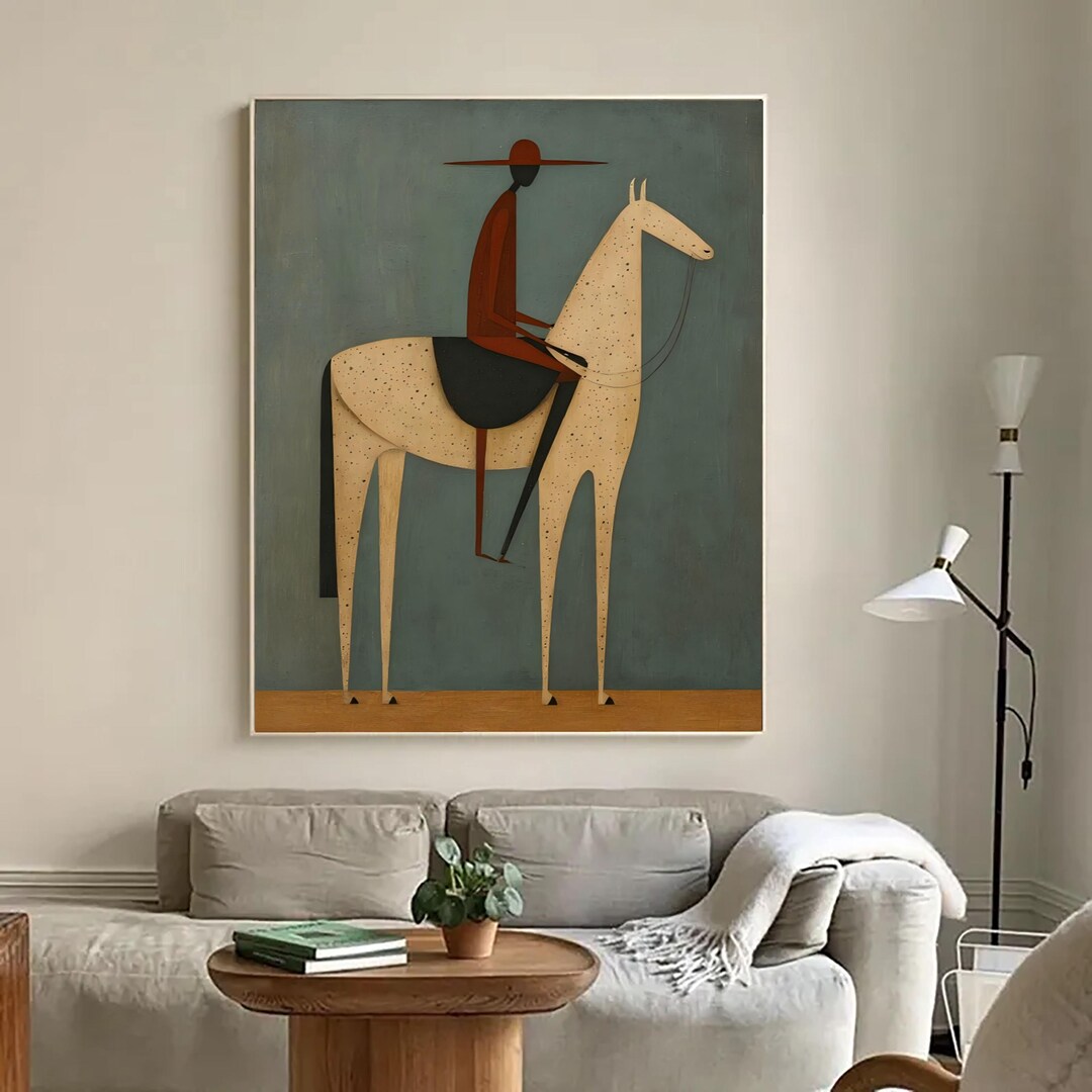 Modern Western Cowboy Art Minimalist Equestrian Painting Speckled Horse ...