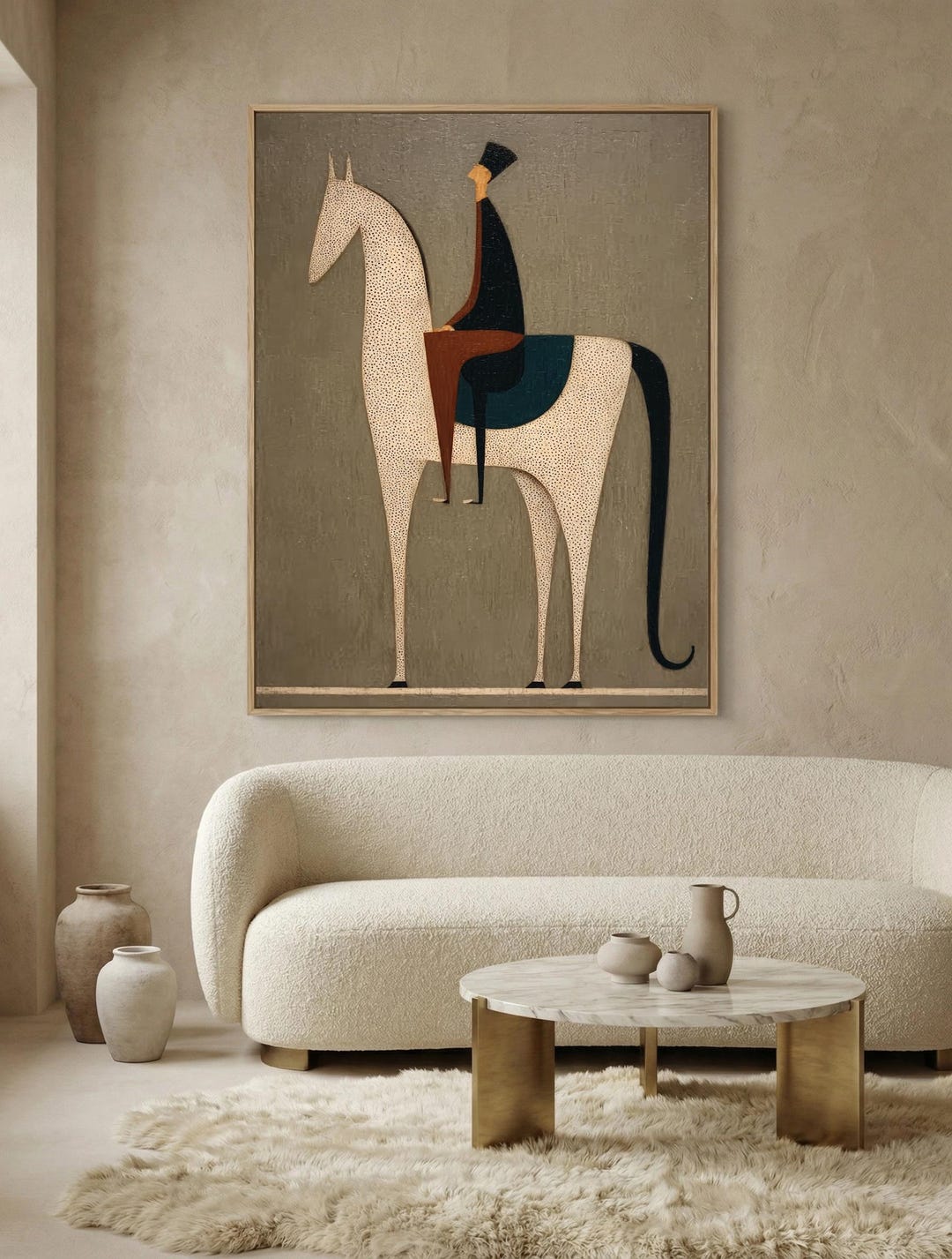 Abstract Equestrian Wall Art Mid-century Modern Horse Rider Oil ...