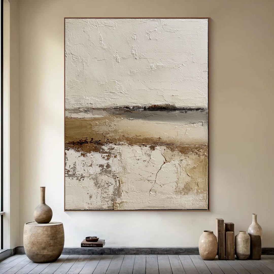 Wabi Sabi Textured Abstract Oil Painting Neutral Beige & Brown ...