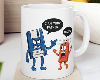 Caneca de Engenharia da Computação com Estampa de Pai e Filho Engenheiro de Disquete