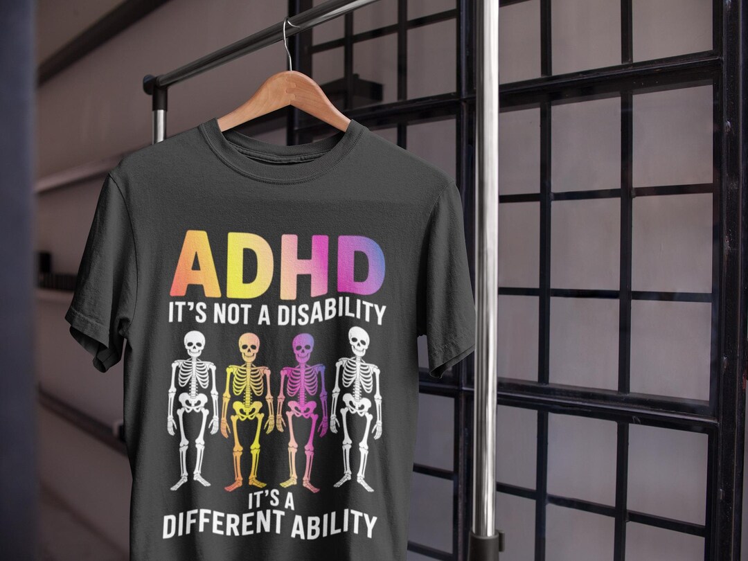 ADHD Different Ability Message Skeleton Retro Graphic Tee for Men Women ...